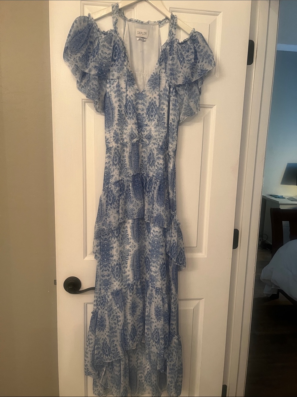 Saylor romantic Blue & White Tiered Ruffle Maxi Dress
